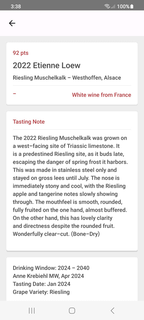 Fruity & Sassy 2022 Domaine Loew Riesling Muschelkalk France
