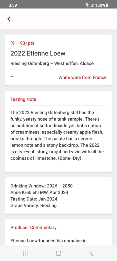 Land of Wet Stones & Dried Fruits- Domaine Loew Riesling Ostenberg Alsace